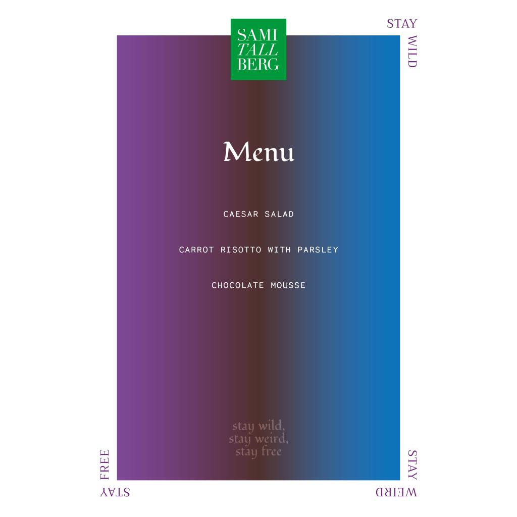Sami Tallberg x Saari residency menu 1