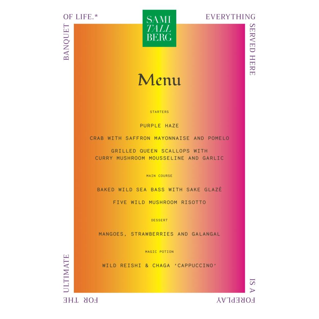 Sami Tallberg pop up dinner menu at Wonderfuit festival in Thailand